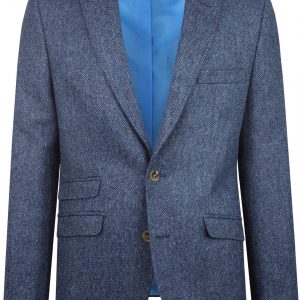 Navy Herringbone Tweed Mens Wedding Suit Jacket by Black Tie Menswear, Berkshire