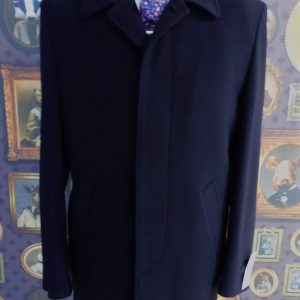 Mens Wool Navy Winter Car Coat with button through and fly front