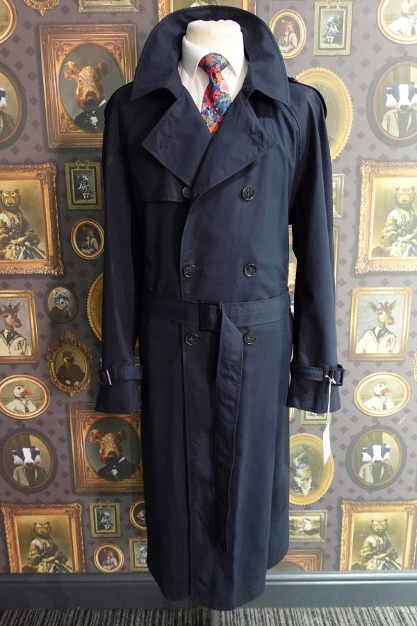 Mens Winter double breasted Navy Raincoat with belt