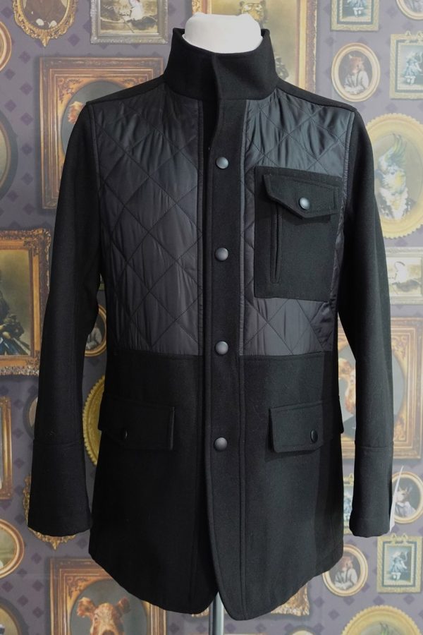 Mens Winter Black Quilted Casual Jacket with Zip and popper front