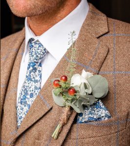 Wedding Groom in Caramel and Blue Check Tweed Hire Suit