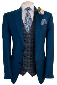 Blue Wool Mens Wedding Suit with Liberty Fabric Tie